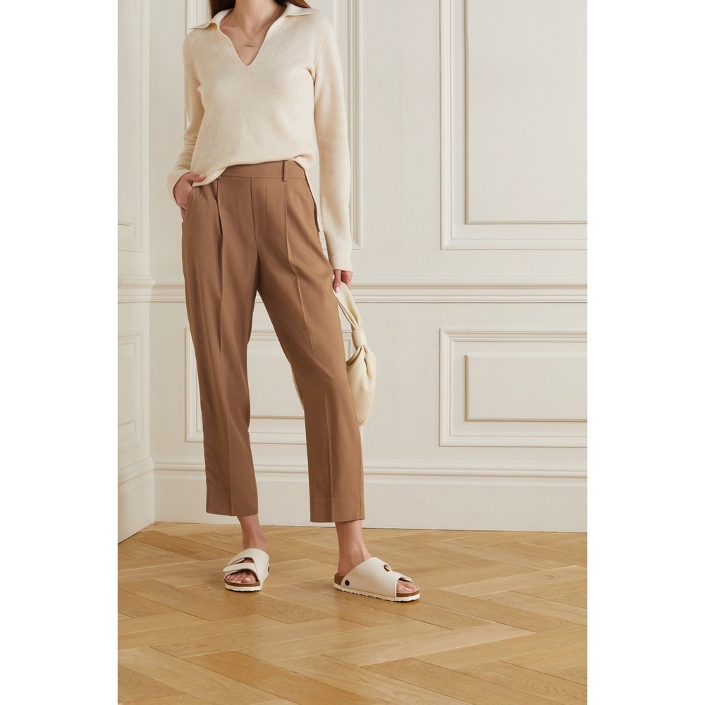 Vince Pleated Twill Tapered Pants Women S Dark Hazel EUC Italian Viscose